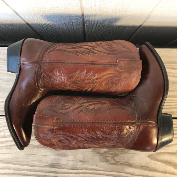 Heritage West Mens Mahogany Brown Leather Western Dress Boots 10 EE 1301 USA - Picture 6 of 13